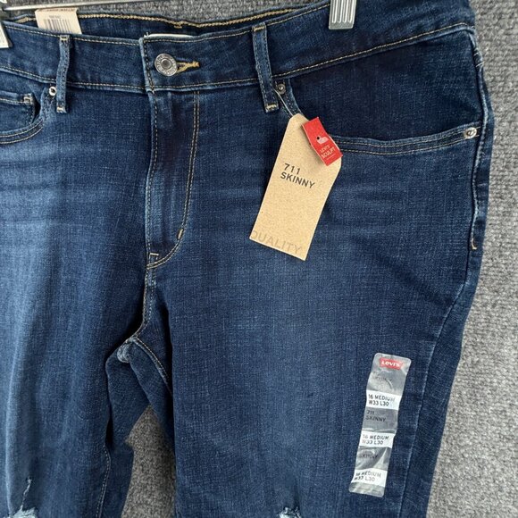 NWT Levis Womens Denim 711 Skinny Jeans W33 L30 16 Medium Mid Rise Distressed - Picture 3 of 16
